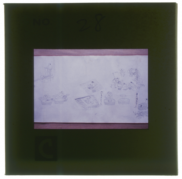 「銀山絵図」より 左は坑道内部での採鉱や排水作業 右は選鉱作業 鉱石を砕き選別・水洗などを行う 絵図は交政年間に書かれたもの...